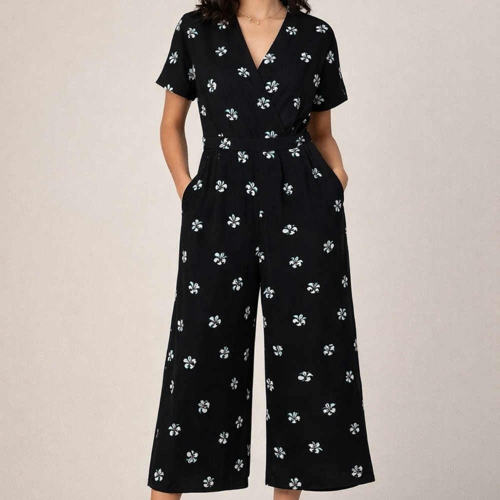 Bimba y Lola Jumpsuit Women’s Small Black Ditzy Floral Wide Leg Whimsy Feminine